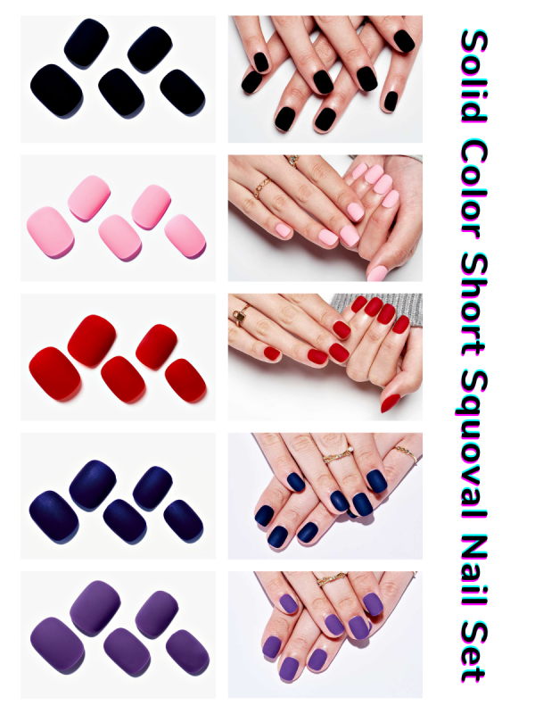 5 Packs Solid Color Short Squoval Matte Nail Set - Image 3